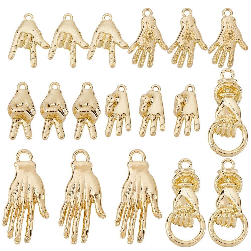 9932 1 Box 36Pcs 6 Styles Evil Eye Charms Hand Gesture Charm Victory Sign